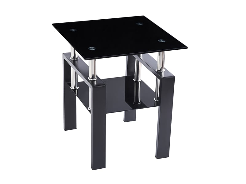  Lot de 2 tables d'appoint carrées 45 x 45 x 52 cm – noir – verre trempé, étagère basse et pieds métal  - Conforama D