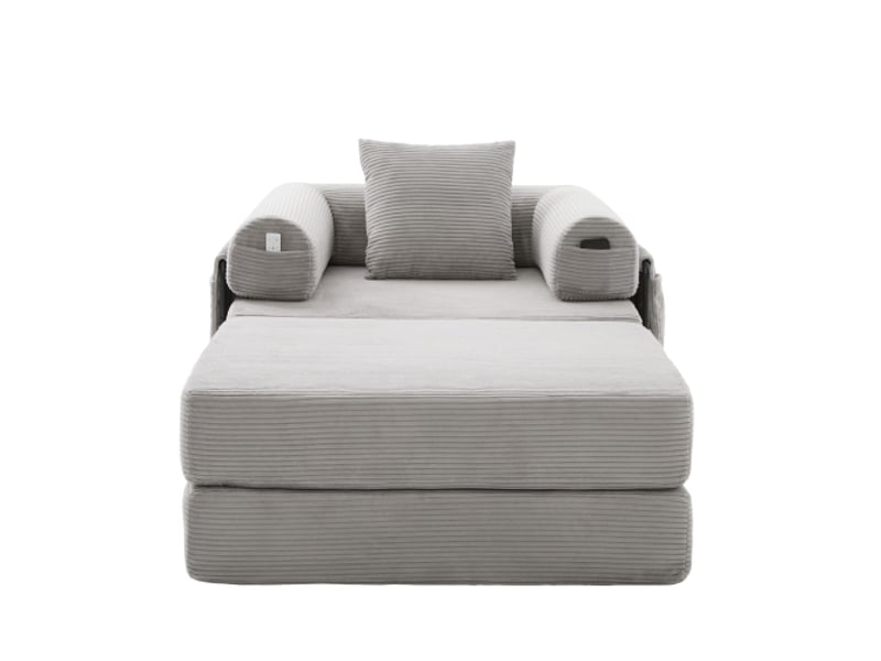 Fauteuil modulable en velours côtelé - gris clair - velours côtelé doux - dimensions 112x190x67cm - Conforama A