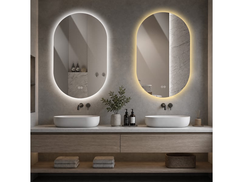  Miroir de salle de bain - 60x90 cm - miroir lumineux mural avec led antibuée, variateur d'intensité et verre de trempé - argenté  - Conforama B