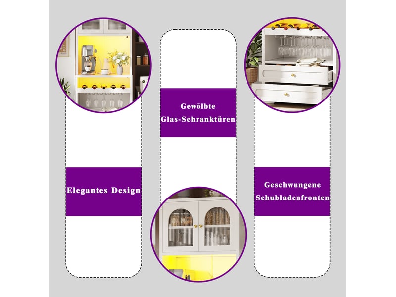  Buffet haut portes en verre éclairage led et tiroirs blanc 140x40x180 cm  - Conforama E