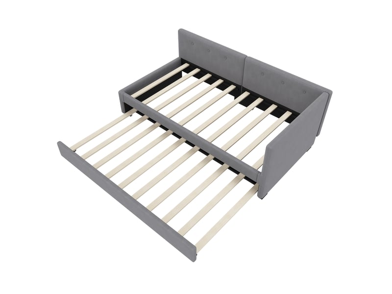 Lit banquette gris 90x200 cm avec lit gigogne, canapé-lit, style minimaliste, convertible - Conforama E