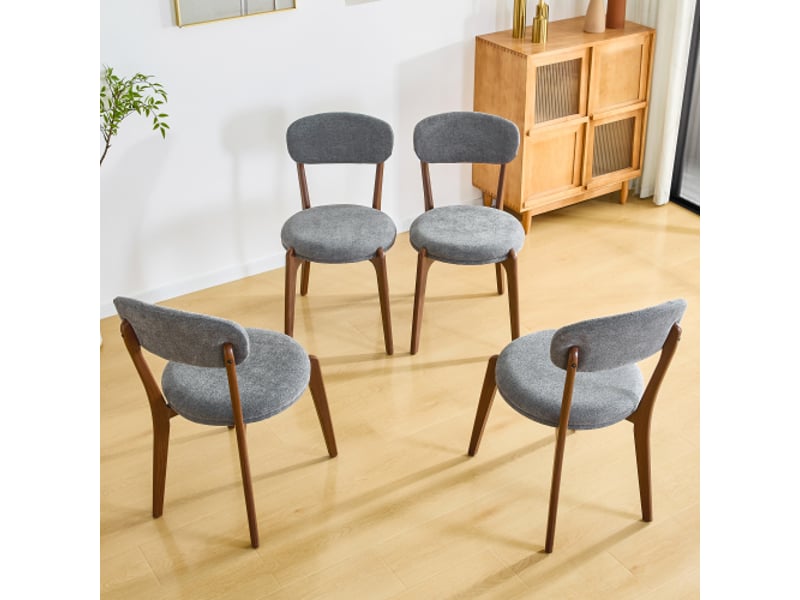  Lot de 4 chaises de salle à manger en lin avec structure en métal gris  - Conforama C