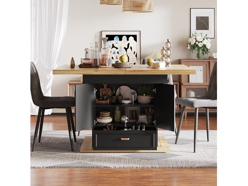  Table à manger extensible 110-140 cm avec rangement, mdf et métal, bois naturel  - Conforama B