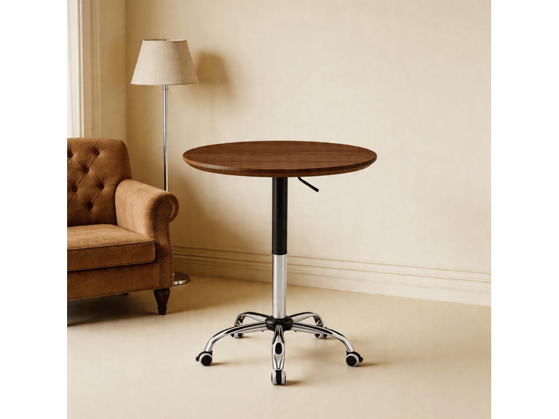  Table de salle à manger réglable en hauteur avec roulettes freinées, plateau rond, pour cuisine et bureau, noyer, ø 70 cm  - Conforama B