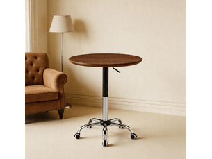 Table de salle à manger réglable en hauteur avec roulettes freinées, plateau rond, pour cuisine et bureau, noyer, ø 70 cm