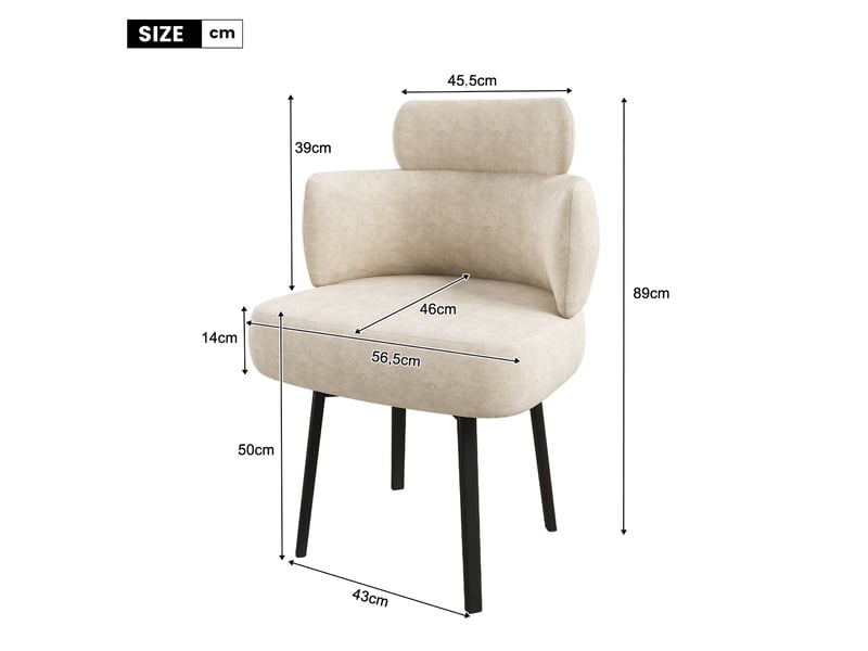  Ensemble table ronde 120 cm + 4 chaises pivotantes 360° avec accoudoirs, chenille blanc crème, coloris chêne, style scandinave, 4-6 personnes  - Conforama W