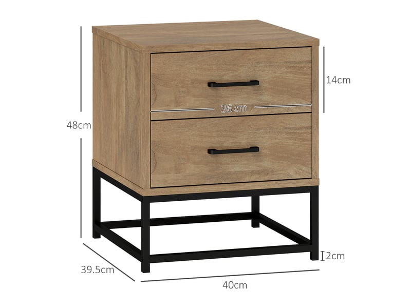  Ensemble de 2 tables de chevet de style industriel avec 2 tiroirs en bois et acier, couleur bois  - Conforama E