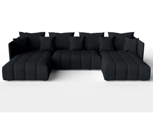 Canapé d'angle panoramique convertible <strong>AX LIVING </strong> <strong>VeliroU</strong> 6 places Velours noir avec coffre de rangement