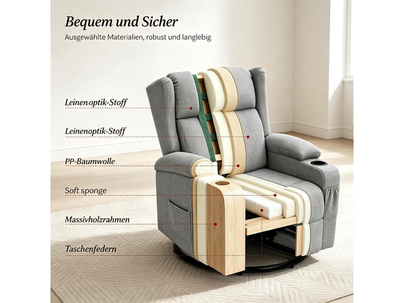  Fauteuil relax pivotant à 360° inclinable avec repose-pieds gris T5828S00062 - Conforama D