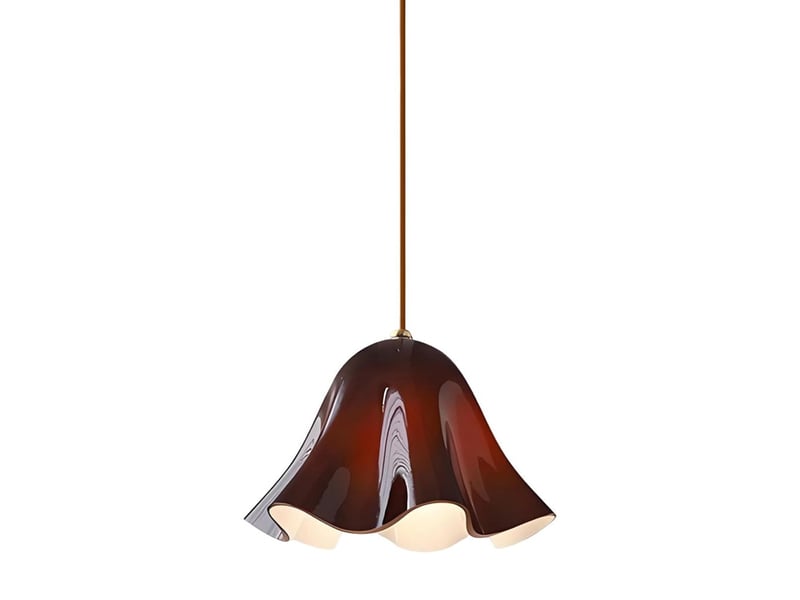  Suspension en verre ondulé en forme de fleur, douille e27, cordon réglable 150 cm, lampe suspendue pour cuisine et salle à manger, bordeaux  - Conforama A