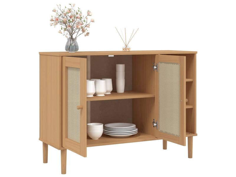  Buffet - bahut - meuble de rangement senja aspect rotin marron 112x40x80cm bois massif de pin  - Conforama D