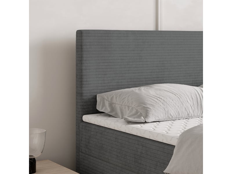  Boxspring nira 200x200 cm, lit complet avec matelas, gris  - Conforama D