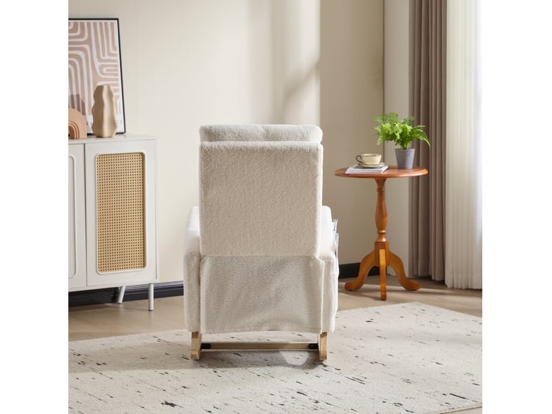  Fauteuil à bascule modenvie d'allaitement en tissu teddy blanc 75 x 63 x 104 cm avec repose-pieds  - Conforama E