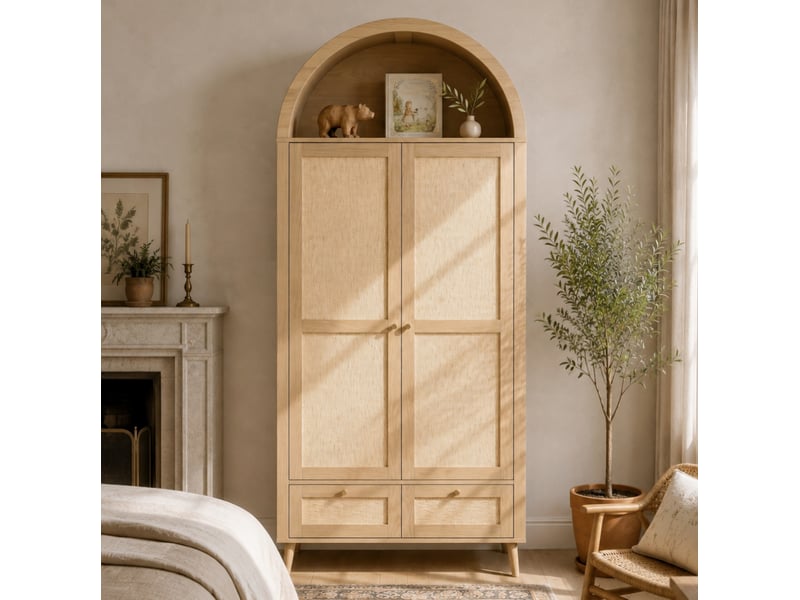 Armoire 2 portes avec penderie et 2 tiroirs 80x55x180 cm chêne et beige - Conforama B
