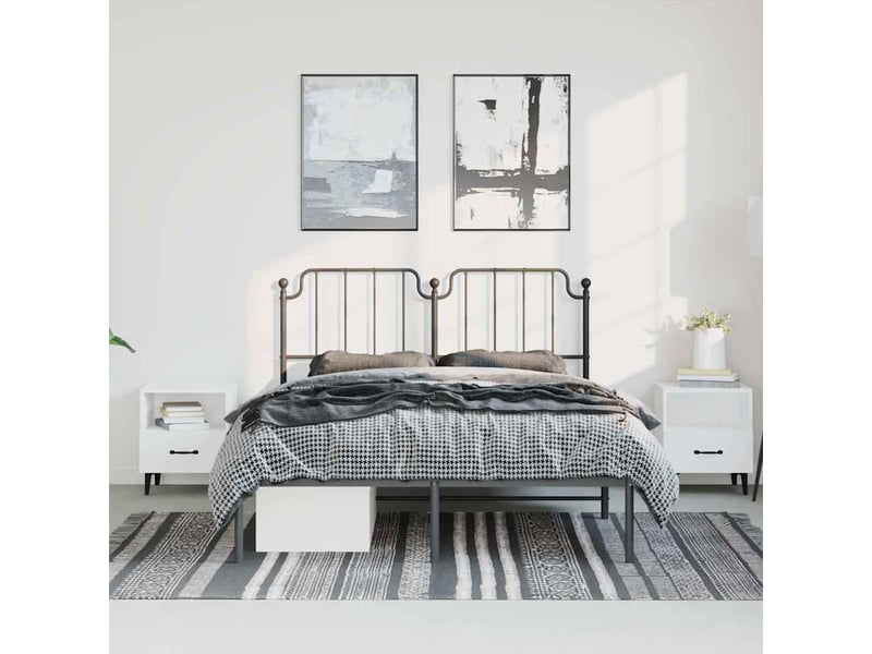  Lit double- lit adulte -  cadre de lit métal sans matelas avec tête de lit noir 135x190cm  - Conforama B
