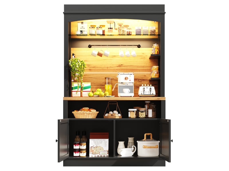  Lot de 2 buffet de cuisine 4 portes 0 tiroir - 214 cm noir led mdf buffet de cuisine noir - Conforama E