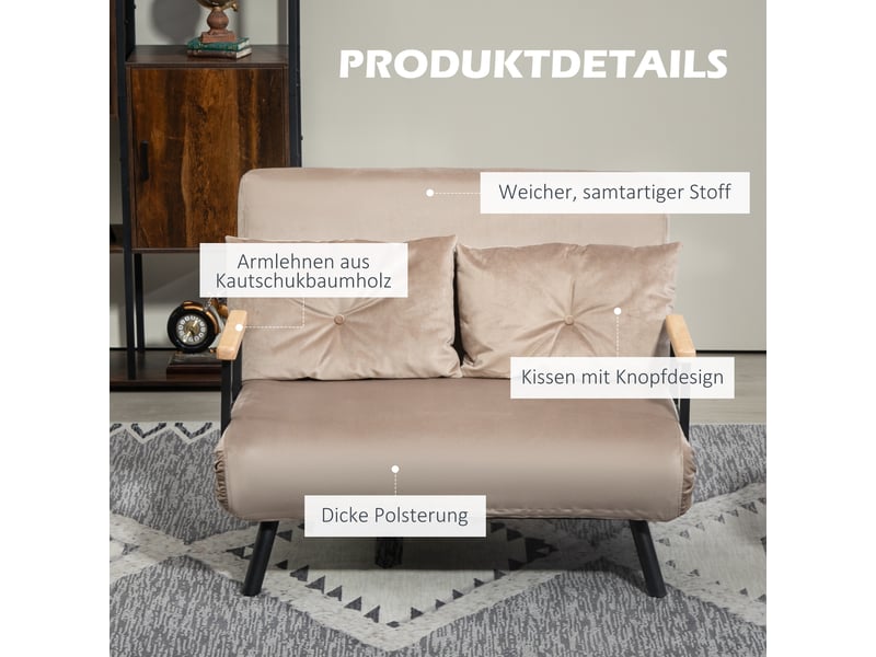  Fauteuil convertible avec dossier réglable  - lit d'appoint, acier, aspect velours - marron clair  - Conforama E