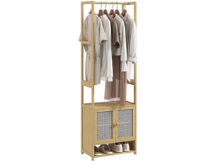 Porte-manteau en bambou avec meuble à chaussures, tringle et étagère réglable pour entrée, 53 x 31 x 168 cm, naturel