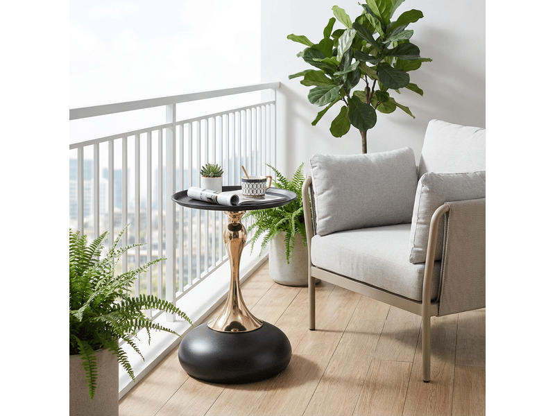  Table d'appoint ronde 38x38x54 cm moderne métal noir et doré  - Conforama E