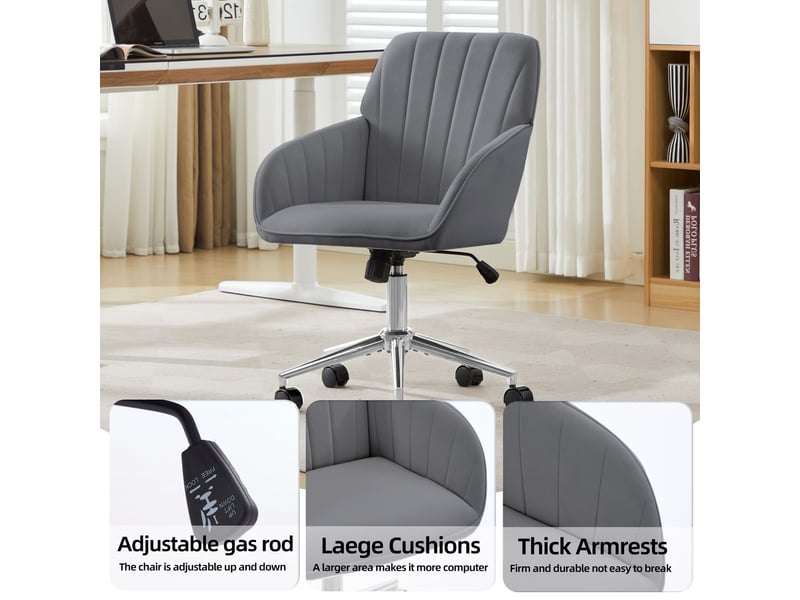  Chaise de bureau pivotante 360° à hauteur réglable - lpospi - dossier ergonomique en velours gris  - Conforama E