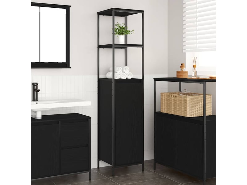  Meuble de salle de bain avec étagères chêne noir 36x35x165 cm  - Conforama B