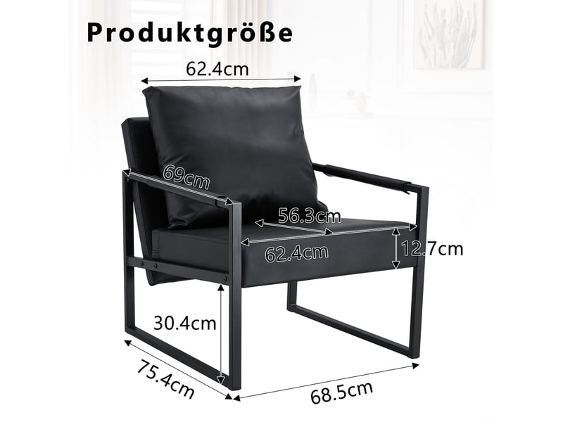  Fauteuil de lecture noir en simili cuir et métal, 68,6 x 75,5 x 75,2 cm  - Conforama C