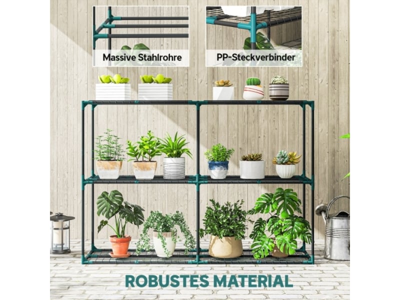  Porte-plantes 3 niveaux en acier vert foncé, 100 cm, avec étagères, intérieur et extérieur  - Conforama B