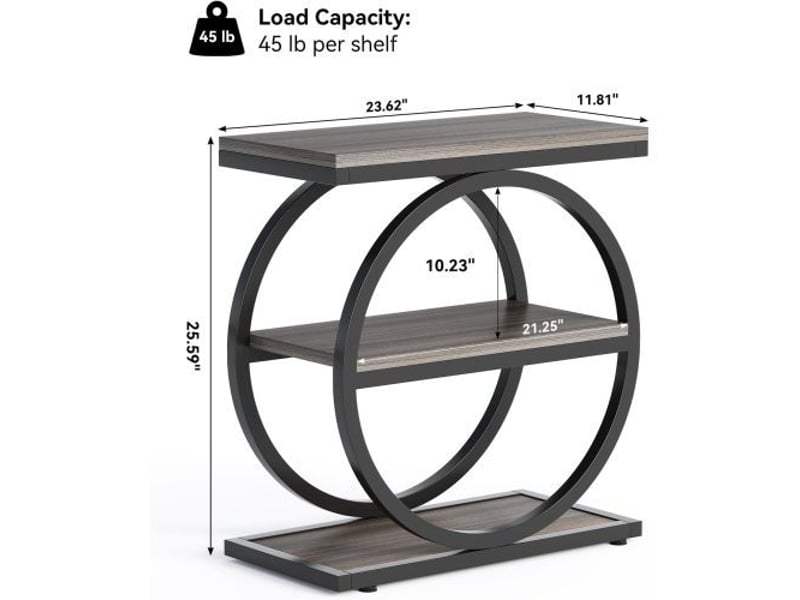 Table d'appoint à 3 niveaux en mdf et métal noir et gris 60x30x65 cm - Conforama C