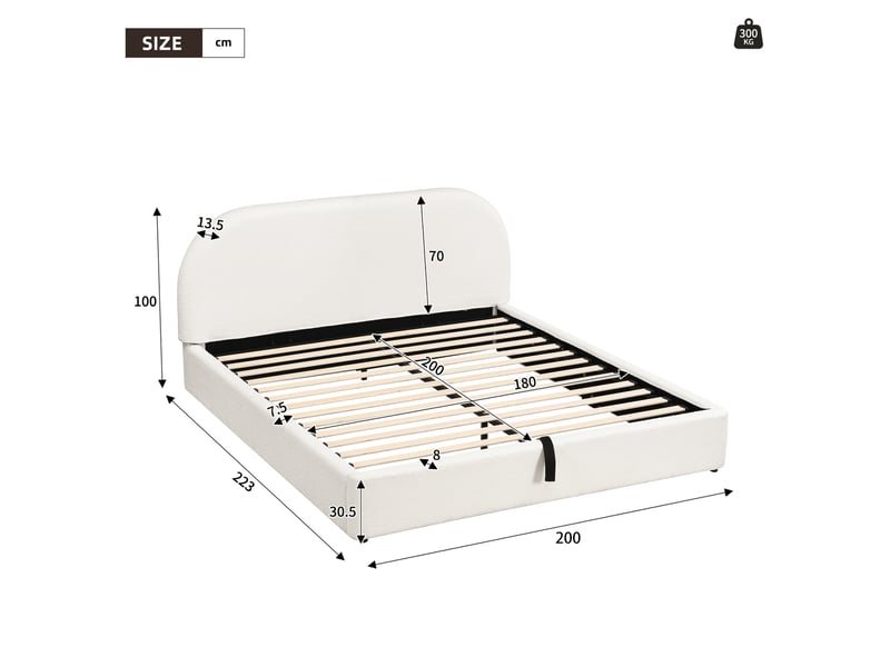  Lit coffre double 180x200 cm avec rangement hydraulique et matelas inclus, beige  - Conforama C