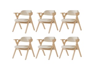 Chaises de salle à manger pliantes 6 pièces, avec accoudoirs, bois et lin beige