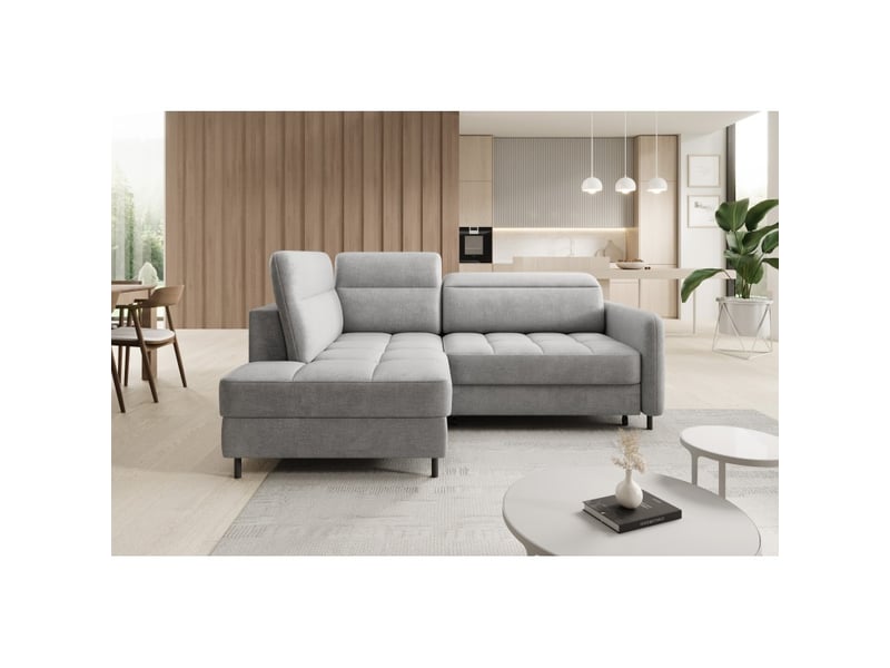 Canapé d'angle gauche convertible barnea 208 cm gris clair avec rangement - Conforama E