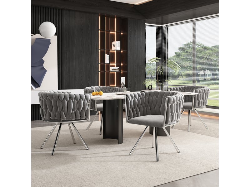  Lot de 4 chaises de salle à manger pivotantes à 360 degrés avec dossier enveloppant en velours gris et argenté  - Conforama B