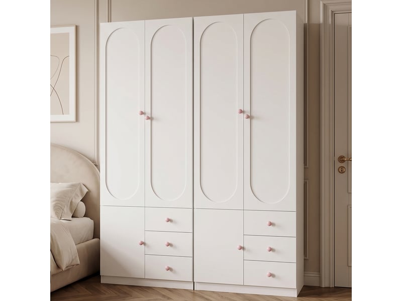 Lot de 2 armoires 2 portes et 3 tiroirs avec penderie pour chambre en mdf 160×50×200 cm blanc - Conforama C