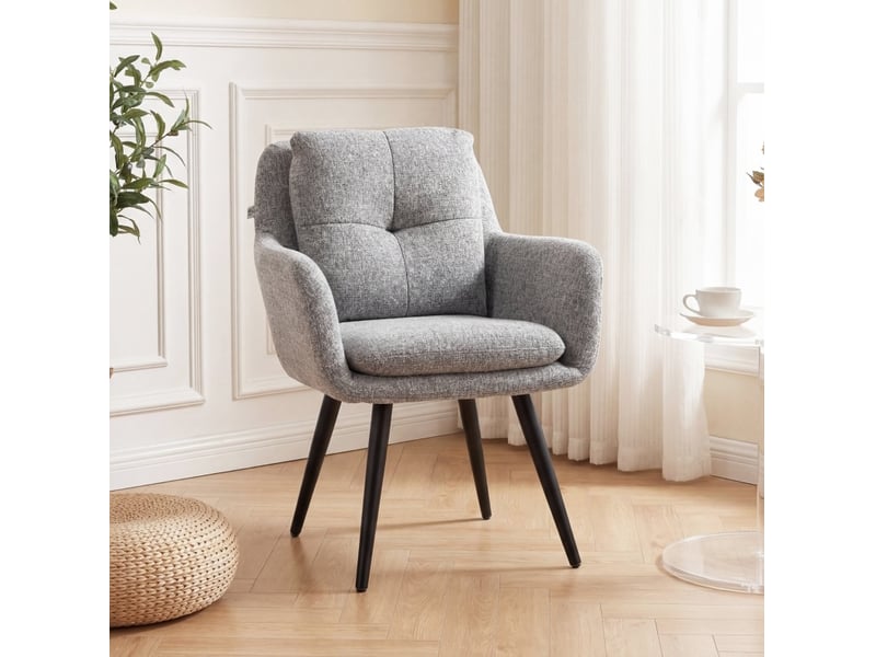  Fauteuil d'accent rembourré avec pieds en métal, aspect lin, gris clair  - Conforama B