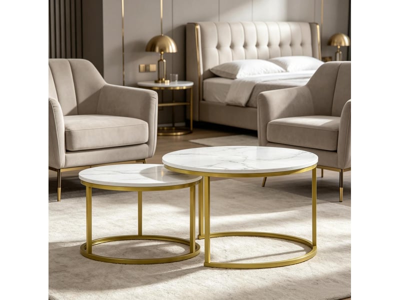  Lot de 2 tables basses gigognes rondes blanc et or  - Conforama B