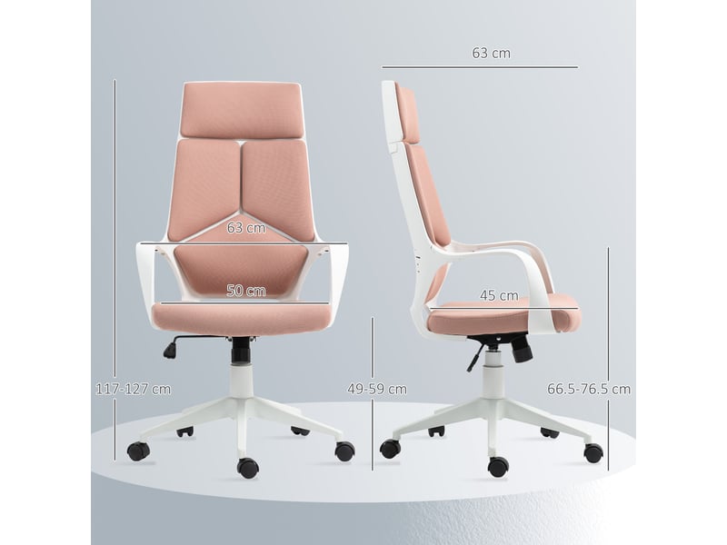  Chaise de bureau en tissu avec fonction bascule, hauteur réglable et assise pivotante, 63 x 63 x 117-127 cm, rose  - Conforama E