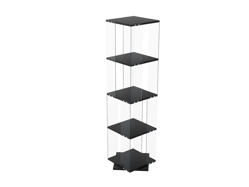  Vitrine verre rotative 360° - 38x38x160cm - bibliothèque pivotante 4 niveaux avec éclairage led multicolore tactile - noir  - Conforama A
