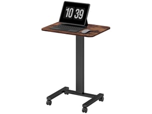 Bureau assis-debout, table pour ordinateur portable, hauteur réglable, 4 roulettes, 65 cm x 48 cm x 108 cm, marron et noir