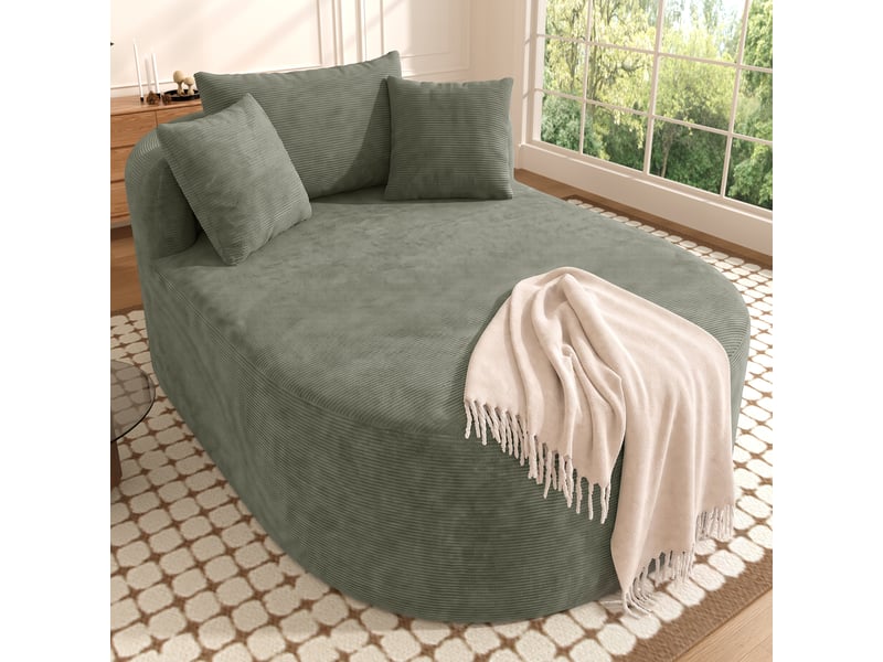  Canapé cocooning compressé 170 cm xxl 1 place, forme ovale, assise extra profonde 122 cm, sans montage, velours côtelé, vert clair  - Conforama C