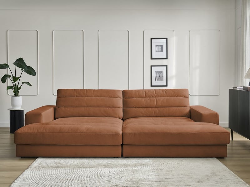  Bobochic canapé droit fixe 4 places sierra assise profonde velours orange SIERRA - Conforama D