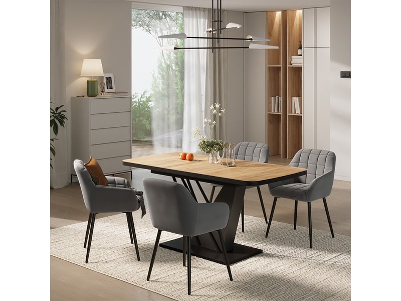  Vicco ensemble de table à manger, chêne de force dorénoir, 120x80cm avec 4 chaises de salle à manger  - Conforama C