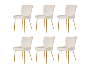 Chaise de salle à manger lot de 6 avec dossier à soutien lombaire  - pieds métal, velours beige et or