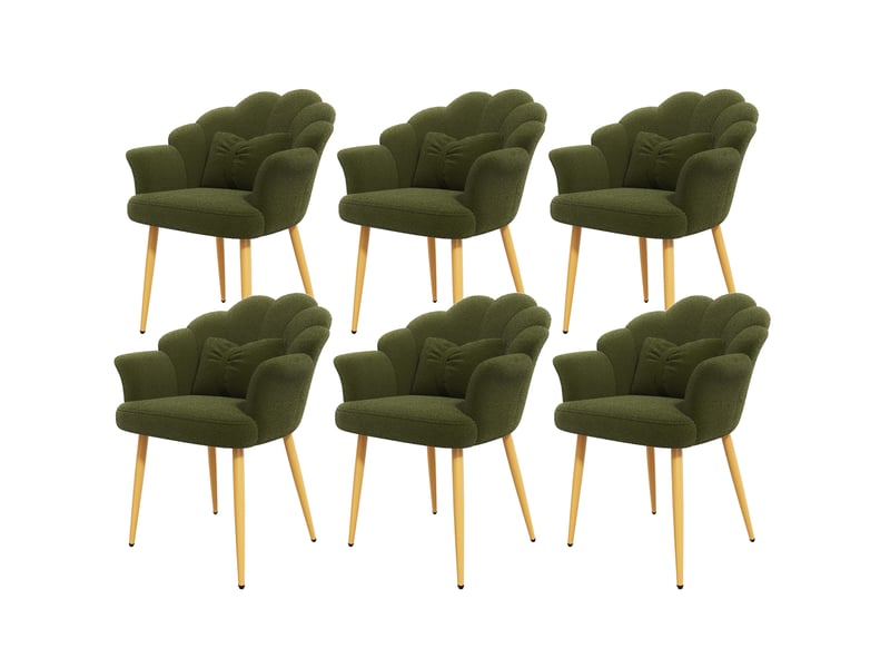 Lot de 6 chaises de salle à manger avec accoudoirs 64x65,5x85 cm tissu teddy vert - Conforama W
