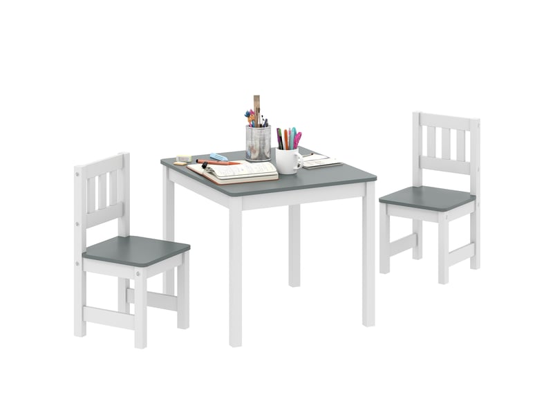  Table enfant avec 2 chaises, ensemble de salon enfant 3 pièces, mobilier enfant, 56 x 52 x 48 cm, gris  - Conforama A