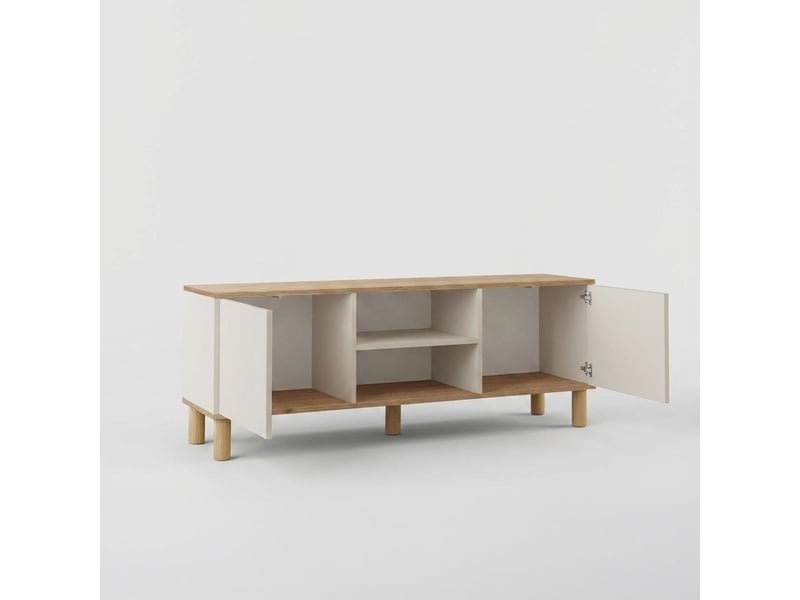  Meuble tv avec portes et étagères 160 cm ruvan - beige  - Conforama C