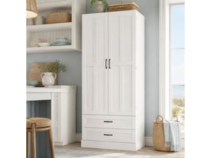 Colonne de cuisine avec 2 portes, 3 étagères coulissantes et 2 tiroirs, en mdf blanc, 80 × 37,5 × 180 cm