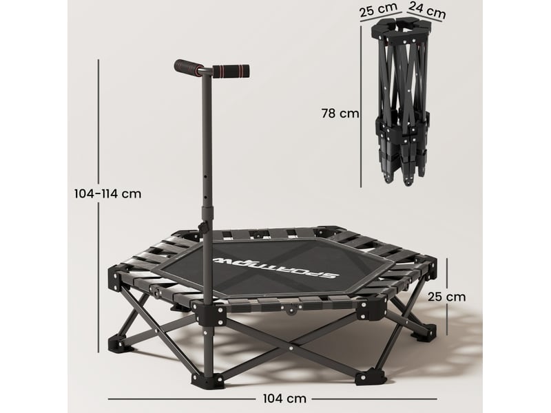  Trampoline de fitness 104x104x114 cm pliable avec poignée en t réglable métal noir  - Conforama D