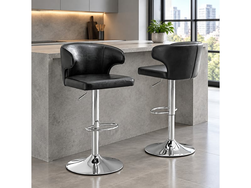  Tabourets de bar lot de 2 pivotants 360° réglables en hauteur avec dossier - lpospi - repose-pieds pu noir  - Conforama C