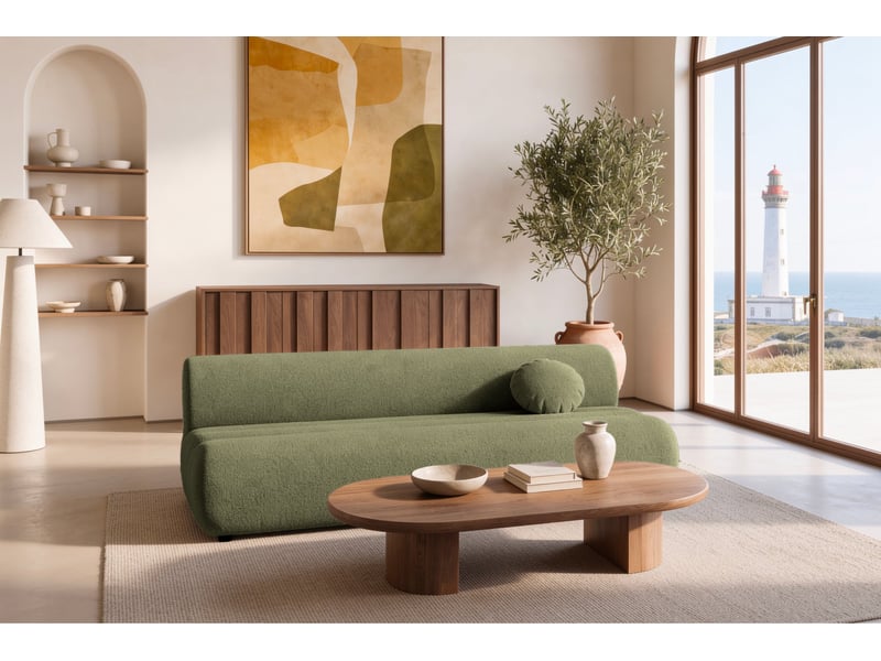  Bordilla - canapé droit convertible tissu chenille 3 places vert  - Conforama B