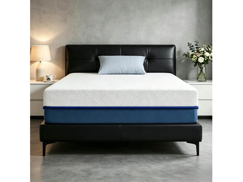  Matelas en mousse à mémoire de forme au thé vert, housse lavable, confort moyen blanc et bleu-vert 90 × 190 cm  - Conforama C